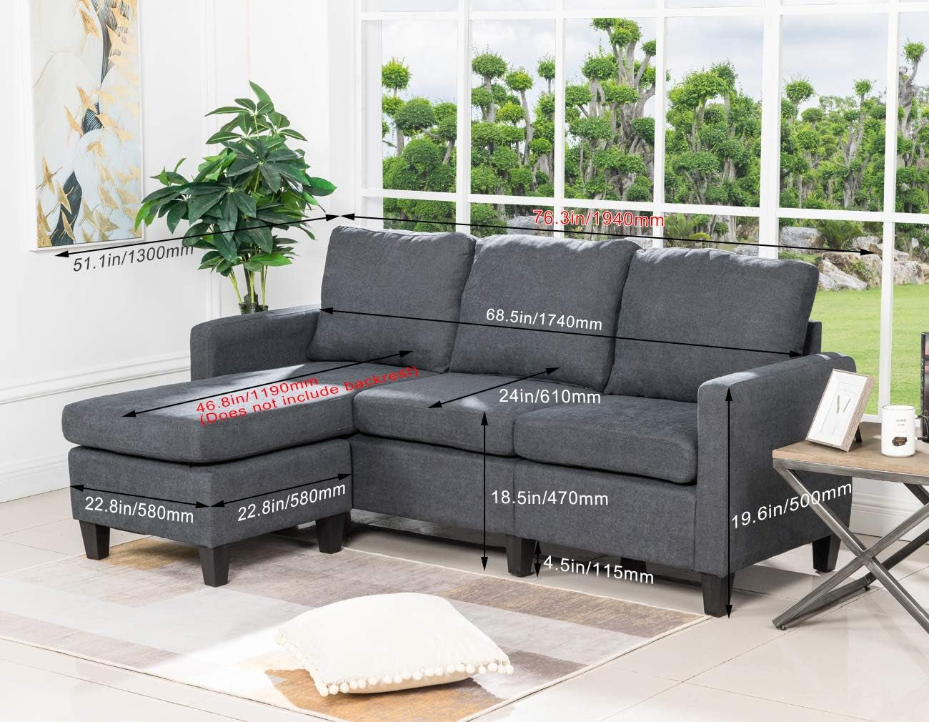 Sofa Sectional Sofa Futon Sofa for Living Room Modern Sofa Couches and Sofas Corner Sofa Furniture Set Sofa Set (Grey)