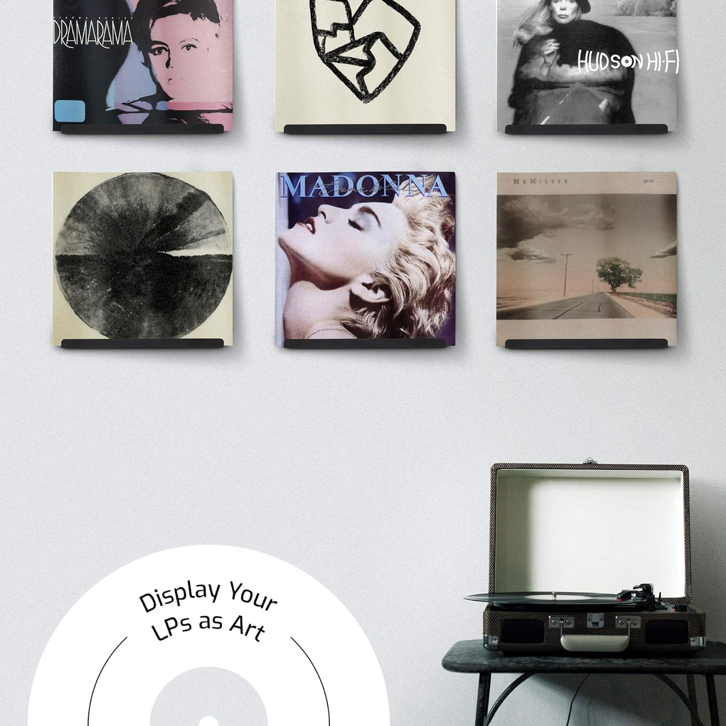 LP Vinyl Record Wall Display Shelf - Display Your Favorite LP Records in Style (6 Pack, Black)